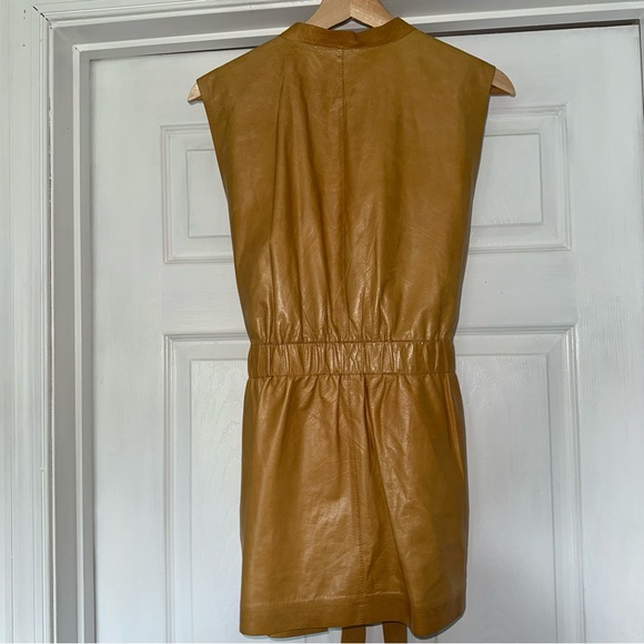 Lafayette 148 Leather Vest Jacket Belted Yellow M - Picture 6 of 9